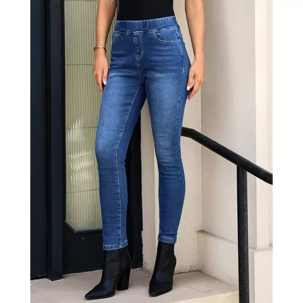 GRAPENT Jeans for Women High Waisted Pull On Fleece Lined Leggings Stretchy Denim Skinny Jeggings Thermal Winter PantsClassic Blue