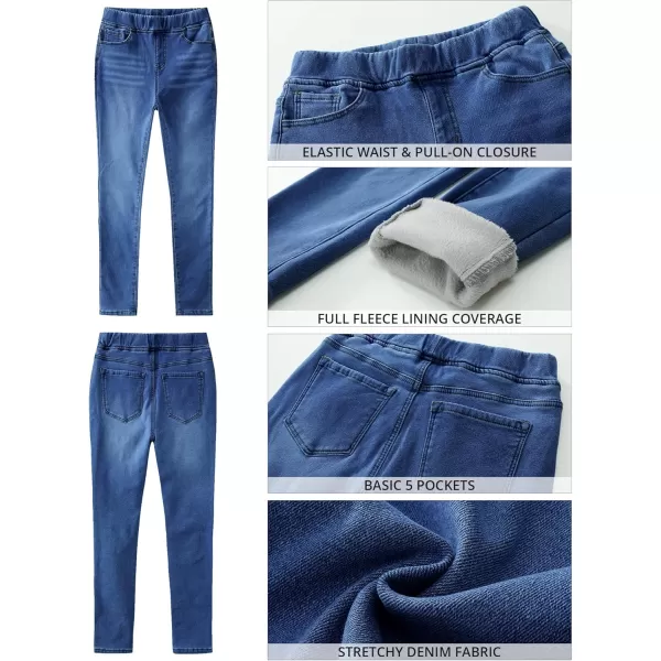 GRAPENT Jeans for Women High Waisted Pull On Fleece Lined Leggings Stretchy Denim Skinny Jeggings Thermal Winter PantsClassic Blue