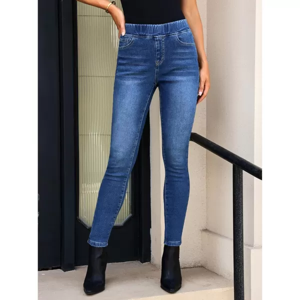 GRAPENT Jeans for Women High Waisted Pull On Fleece Lined Leggings Stretchy Denim Skinny Jeggings Thermal Winter PantsClassic Blue