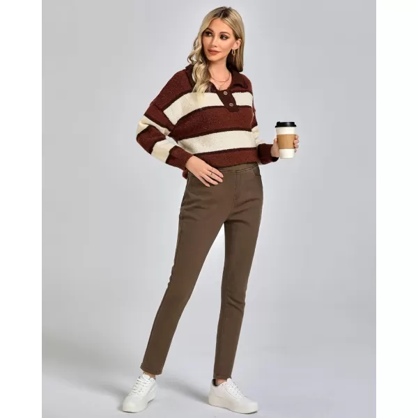 GRAPENT Jeans for Women High Waisted Pull On Fleece Lined Leggings Stretchy Denim Skinny Jeggings Thermal Winter PantsCocoa Brown