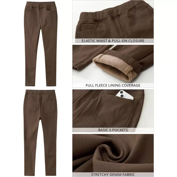 GRAPENT Jeans for Women High Waisted Pull On Fleece Lined Leggings Stretchy Denim Skinny Jeggings Thermal Winter PantsCocoa Brown