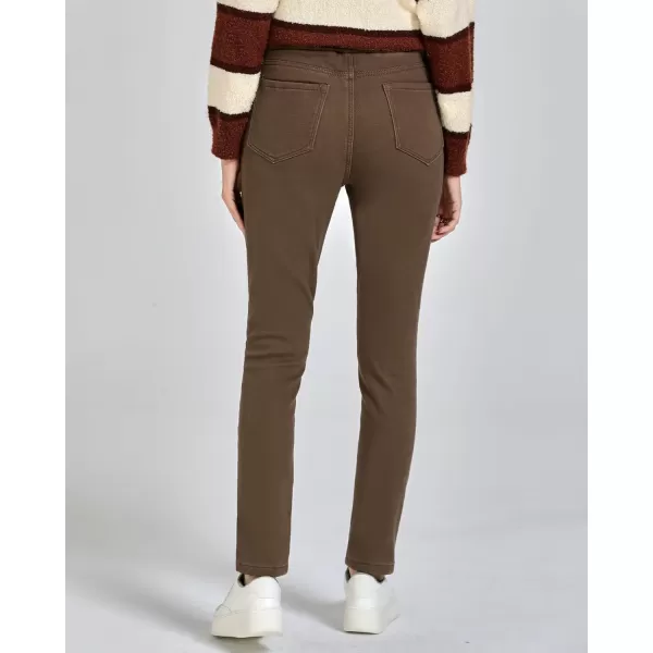 GRAPENT Jeans for Women High Waisted Pull On Fleece Lined Leggings Stretchy Denim Skinny Jeggings Thermal Winter PantsCocoa Brown