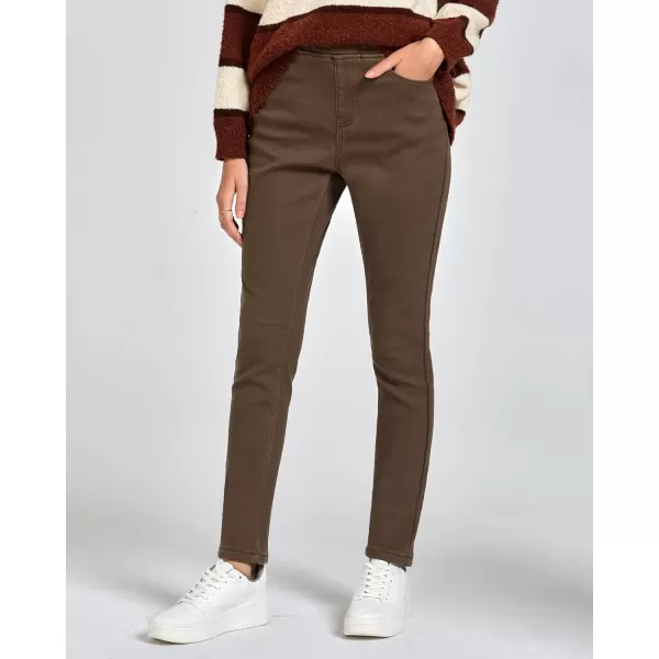 GRAPENT Jeans for Women High Waisted Pull On Fleece Lined Leggings Stretchy Denim Skinny Jeggings Thermal Winter PantsCocoa Brown