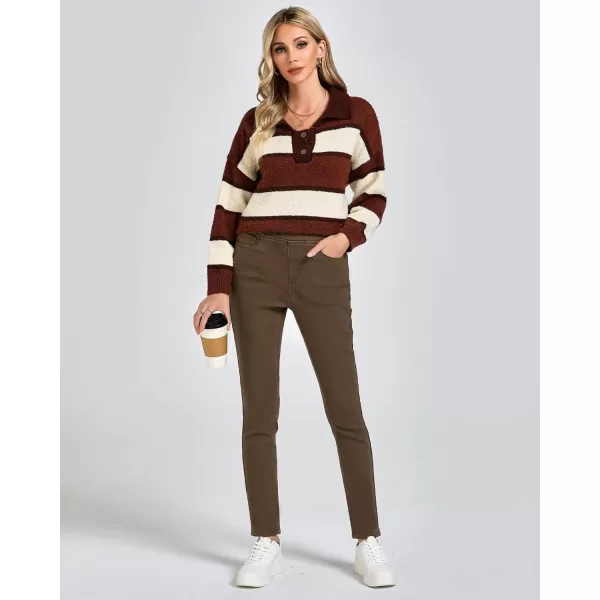 GRAPENT Jeans for Women High Waisted Pull On Fleece Lined Leggings Stretchy Denim Skinny Jeggings Thermal Winter PantsCocoa Brown