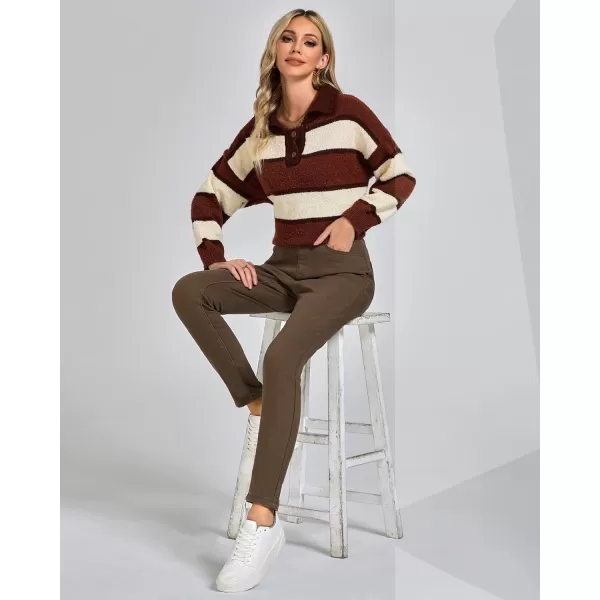 GRAPENT Jeans for Women High Waisted Pull On Fleece Lined Leggings Stretchy Denim Skinny Jeggings Thermal Winter PantsCocoa Brown