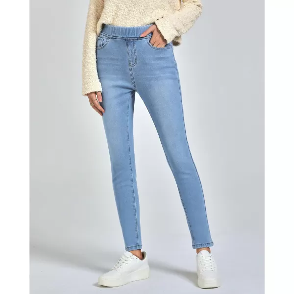 GRAPENT Jeans for Women High Waisted Pull On Fleece Lined Leggings Stretchy Denim Skinny Jeggings Thermal Winter PantsCool Blue