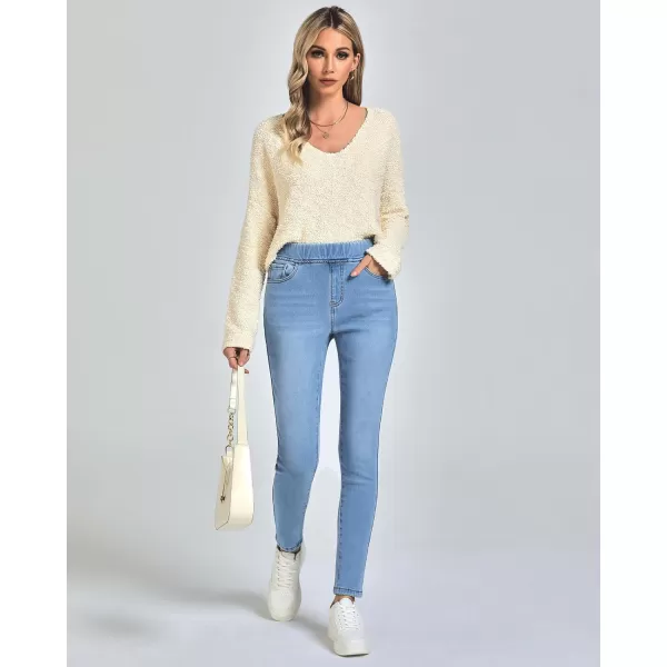 GRAPENT Jeans for Women High Waisted Pull On Fleece Lined Leggings Stretchy Denim Skinny Jeggings Thermal Winter PantsCool Blue