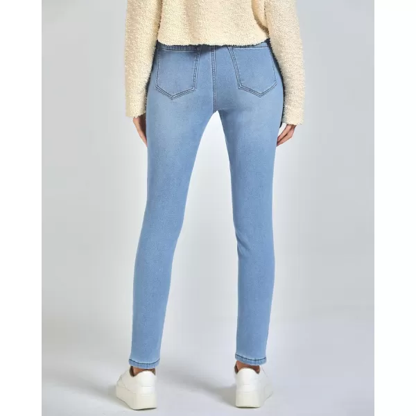 GRAPENT Jeans for Women High Waisted Pull On Fleece Lined Leggings Stretchy Denim Skinny Jeggings Thermal Winter PantsCool Blue