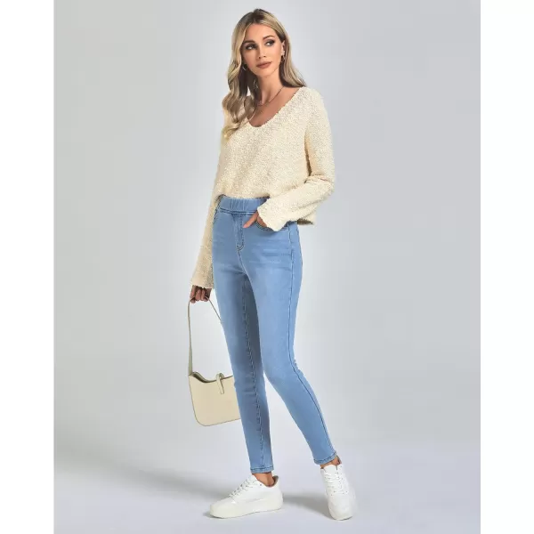 GRAPENT Jeans for Women High Waisted Pull On Fleece Lined Leggings Stretchy Denim Skinny Jeggings Thermal Winter PantsCool Blue