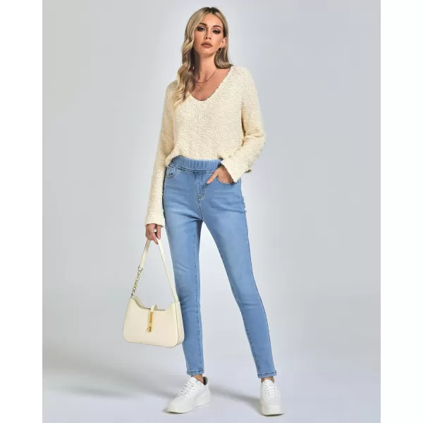 GRAPENT Jeans for Women High Waisted Pull On Fleece Lined Leggings Stretchy Denim Skinny Jeggings Thermal Winter PantsCool Blue
