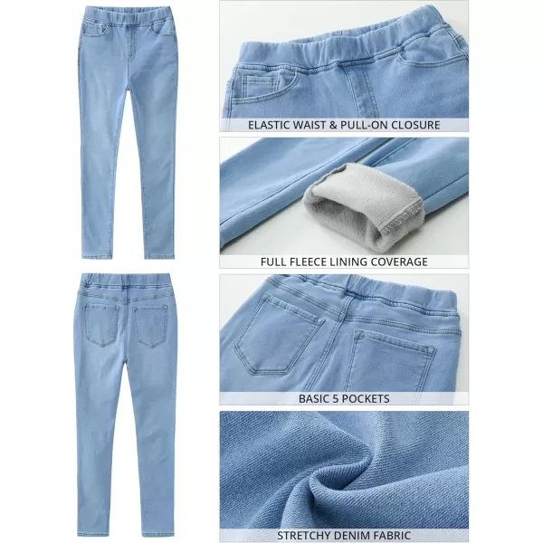 GRAPENT Jeans for Women High Waisted Pull On Fleece Lined Leggings Stretchy Denim Skinny Jeggings Thermal Winter PantsCool Blue