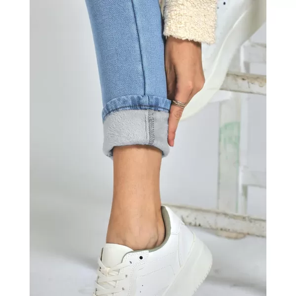 GRAPENT Jeans for Women High Waisted Pull On Fleece Lined Leggings Stretchy Denim Skinny Jeggings Thermal Winter PantsCool Blue