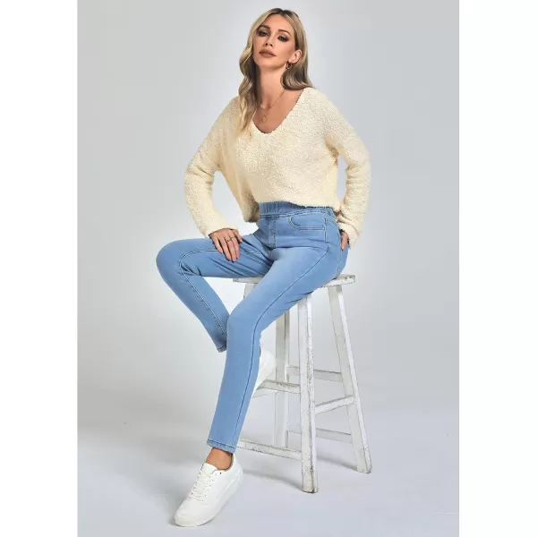 GRAPENT Jeans for Women High Waisted Pull On Fleece Lined Leggings Stretchy Denim Skinny Jeggings Thermal Winter PantsCool Blue