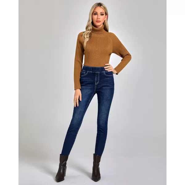 GRAPENT Jeans for Women High Waisted Pull On Fleece Lined Leggings Stretchy Denim Skinny Jeggings Thermal Winter PantsDark Blue