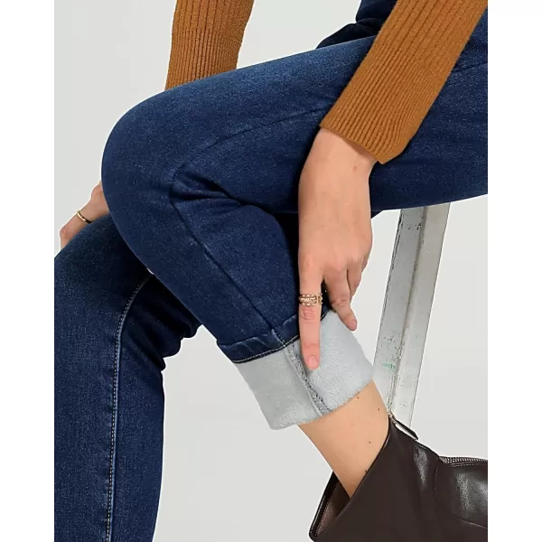GRAPENT Jeans for Women High Waisted Pull On Fleece Lined Leggings Stretchy Denim Skinny Jeggings Thermal Winter PantsDark Blue