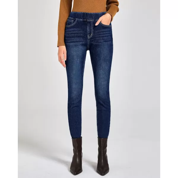 GRAPENT Jeans for Women High Waisted Pull On Fleece Lined Leggings Stretchy Denim Skinny Jeggings Thermal Winter PantsDark Blue