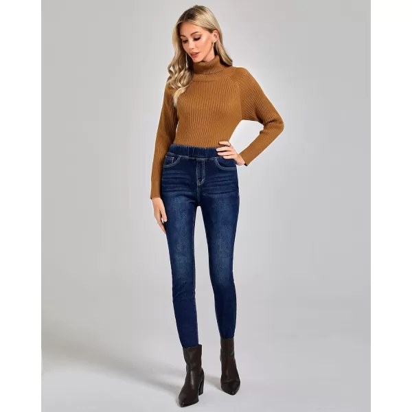 GRAPENT Jeans for Women High Waisted Pull On Fleece Lined Leggings Stretchy Denim Skinny Jeggings Thermal Winter PantsDark Blue