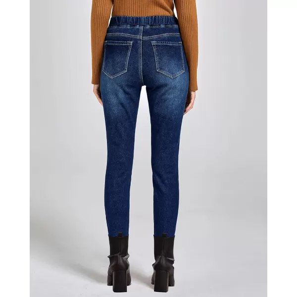 GRAPENT Jeans for Women High Waisted Pull On Fleece Lined Leggings Stretchy Denim Skinny Jeggings Thermal Winter PantsDark Blue