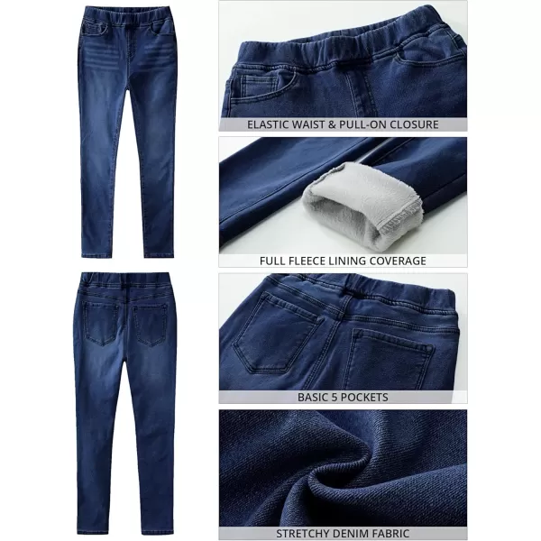 GRAPENT Jeans for Women High Waisted Pull On Fleece Lined Leggings Stretchy Denim Skinny Jeggings Thermal Winter PantsDark Blue