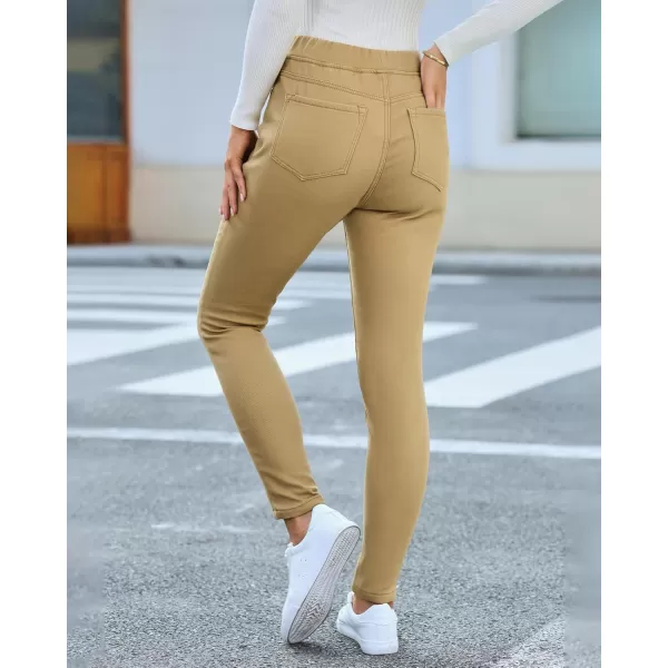 GRAPENT Jeans for Women High Waisted Pull On Fleece Lined Leggings Stretchy Denim Skinny Jeggings Thermal Winter PantsKhaki