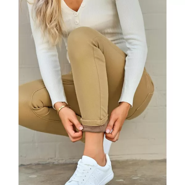 GRAPENT Jeans for Women High Waisted Pull On Fleece Lined Leggings Stretchy Denim Skinny Jeggings Thermal Winter PantsKhaki