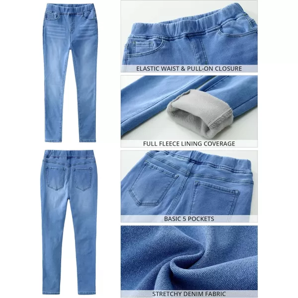 GRAPENT Jeans for Women High Waisted Pull On Fleece Lined Leggings Stretchy Denim Skinny Jeggings Thermal Winter PantsMedium Blue