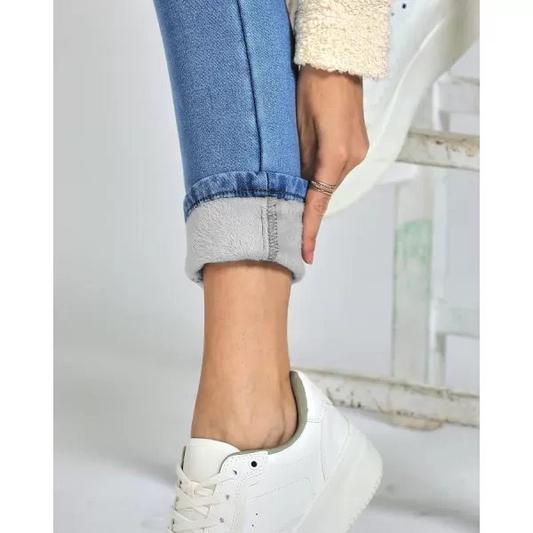 GRAPENT Jeans for Women High Waisted Pull On Fleece Lined Leggings Stretchy Denim Skinny Jeggings Thermal Winter PantsMedium Blue