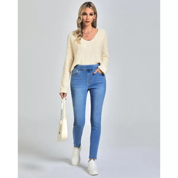GRAPENT Jeans for Women High Waisted Pull On Fleece Lined Leggings Stretchy Denim Skinny Jeggings Thermal Winter PantsMedium Blue