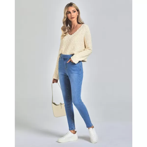 GRAPENT Jeans for Women High Waisted Pull On Fleece Lined Leggings Stretchy Denim Skinny Jeggings Thermal Winter PantsMedium Blue
