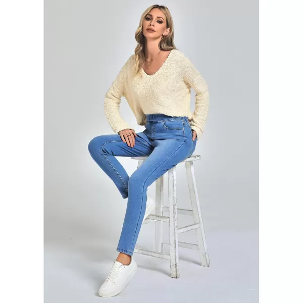GRAPENT Jeans for Women High Waisted Pull On Fleece Lined Leggings Stretchy Denim Skinny Jeggings Thermal Winter PantsMedium Blue