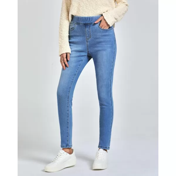 GRAPENT Jeans for Women High Waisted Pull On Fleece Lined Leggings Stretchy Denim Skinny Jeggings Thermal Winter PantsMedium Blue