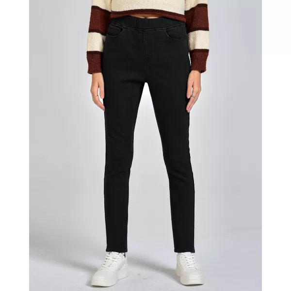 GRAPENT Jeans for Women High Waisted Pull On Fleece Lined Leggings Stretchy Denim Skinny Jeggings Thermal Winter PantsTrue Black