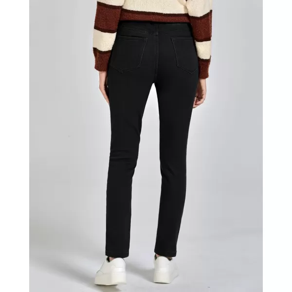 GRAPENT Jeans for Women High Waisted Pull On Fleece Lined Leggings Stretchy Denim Skinny Jeggings Thermal Winter PantsTrue Black