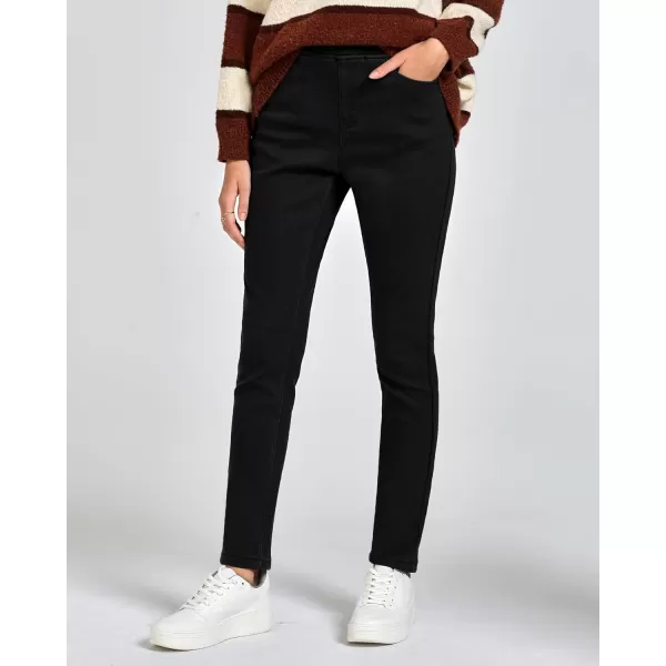 GRAPENT Jeans for Women High Waisted Pull On Fleece Lined Leggings Stretchy Denim Skinny Jeggings Thermal Winter PantsTrue Black