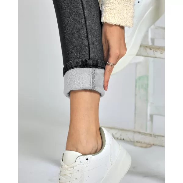 GRAPENT Jeans for Women High Waisted Pull On Fleece Lined Leggings Stretchy Denim Skinny Jeggings Thermal Winter PantsWashed Black