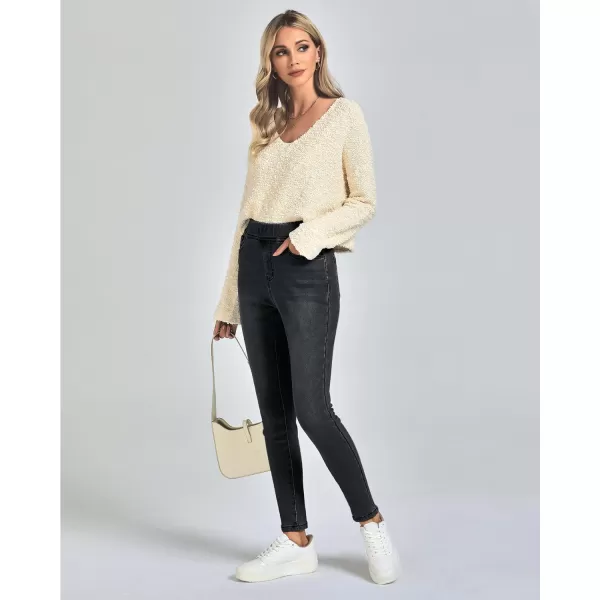 GRAPENT Jeans for Women High Waisted Pull On Fleece Lined Leggings Stretchy Denim Skinny Jeggings Thermal Winter PantsWashed Black