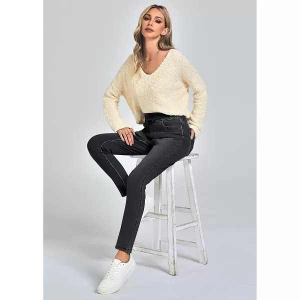 GRAPENT Jeans for Women High Waisted Pull On Fleece Lined Leggings Stretchy Denim Skinny Jeggings Thermal Winter PantsWashed Black
