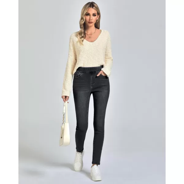 GRAPENT Jeans for Women High Waisted Pull On Fleece Lined Leggings Stretchy Denim Skinny Jeggings Thermal Winter PantsWashed Black
