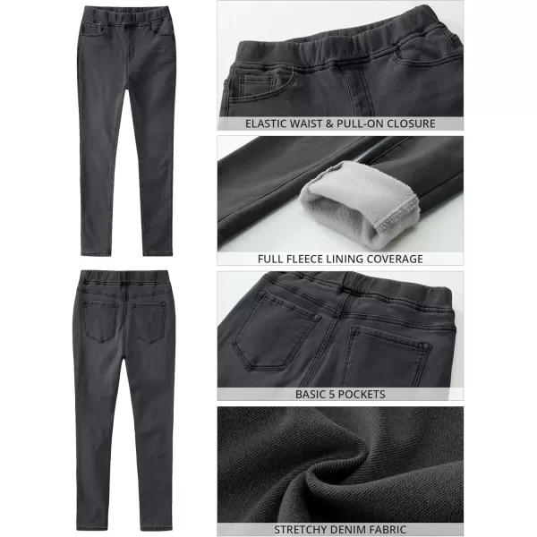 GRAPENT Jeans for Women High Waisted Pull On Fleece Lined Leggings Stretchy Denim Skinny Jeggings Thermal Winter PantsWashed Black