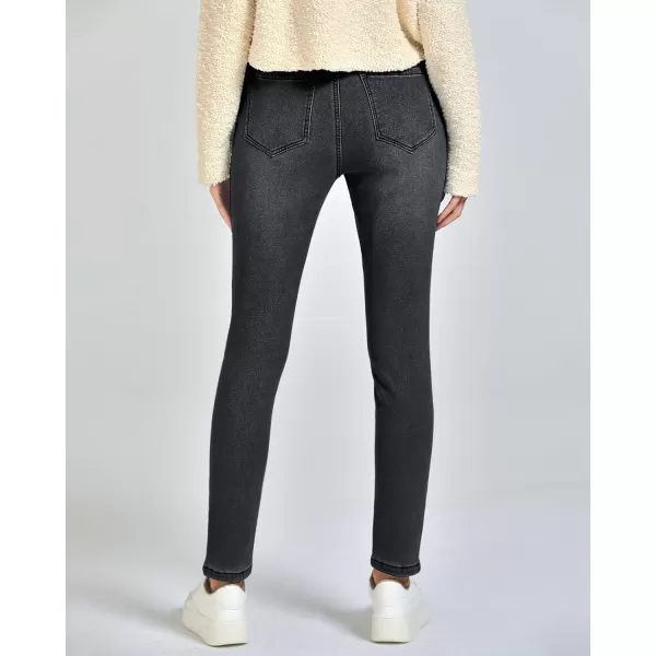 GRAPENT Jeans for Women High Waisted Pull On Fleece Lined Leggings Stretchy Denim Skinny Jeggings Thermal Winter PantsWashed Black
