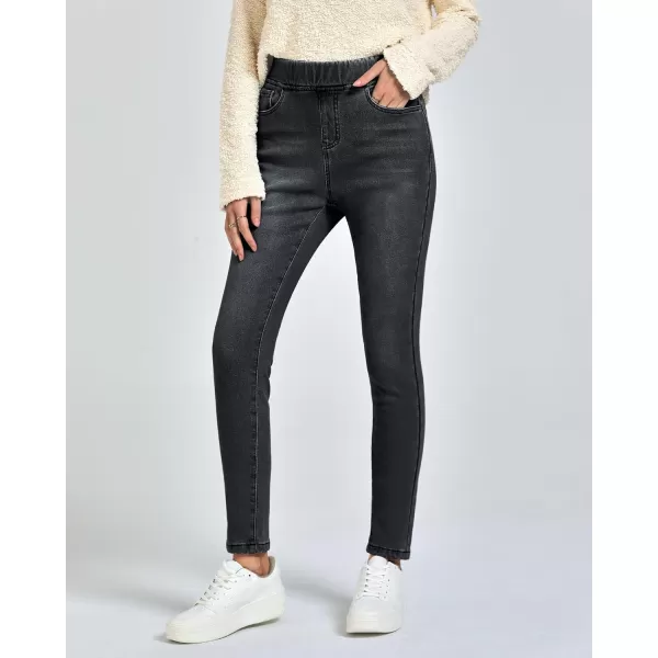 GRAPENT Jeans for Women High Waisted Pull On Fleece Lined Leggings Stretchy Denim Skinny Jeggings Thermal Winter PantsWashed Black