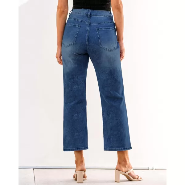 GRAPENT Jeans for Women Trendy High Waisted Baggy Straight Leg Stretchy Denim Ankle Pants Cropped Jeans with PocketsClassic Blue