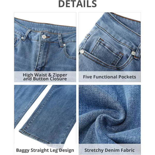 GRAPENT Jeans for Women Trendy High Waisted Baggy Straight Leg Stretchy Denim Ankle Pants Cropped Jeans with PocketsClassic Blue