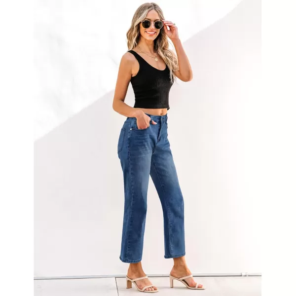 GRAPENT Jeans for Women Trendy High Waisted Baggy Straight Leg Stretchy Denim Ankle Pants Cropped Jeans with PocketsClassic Blue