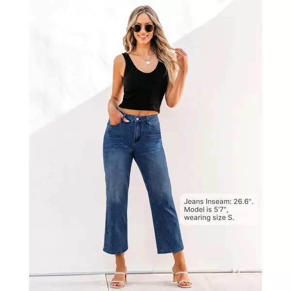 GRAPENT Jeans for Women Trendy High Waisted Baggy Straight Leg Stretchy Denim Ankle Pants Cropped Jeans with PocketsClassic Blue