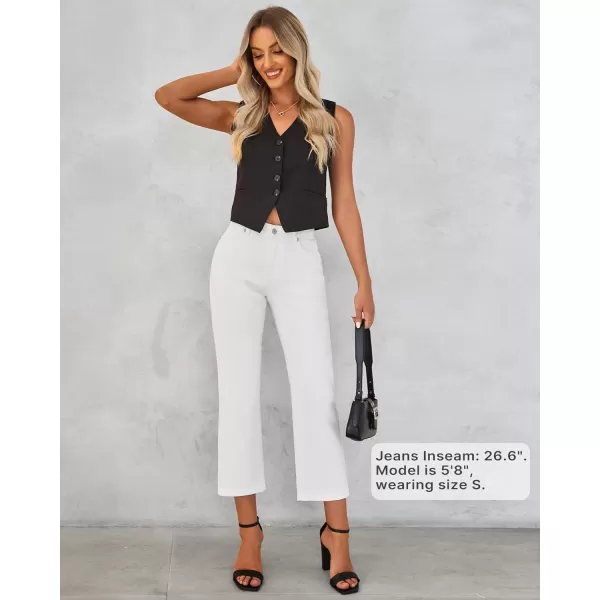GRAPENT Jeans for Women Trendy High Waisted Baggy Straight Leg Stretchy Denim Ankle Pants Cropped Jeans with PocketsCream White