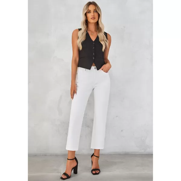GRAPENT Jeans for Women Trendy High Waisted Baggy Straight Leg Stretchy Denim Ankle Pants Cropped Jeans with PocketsCream White