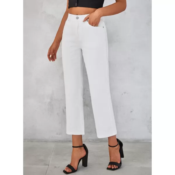 GRAPENT Jeans for Women Trendy High Waisted Baggy Straight Leg Stretchy Denim Ankle Pants Cropped Jeans with PocketsCream White