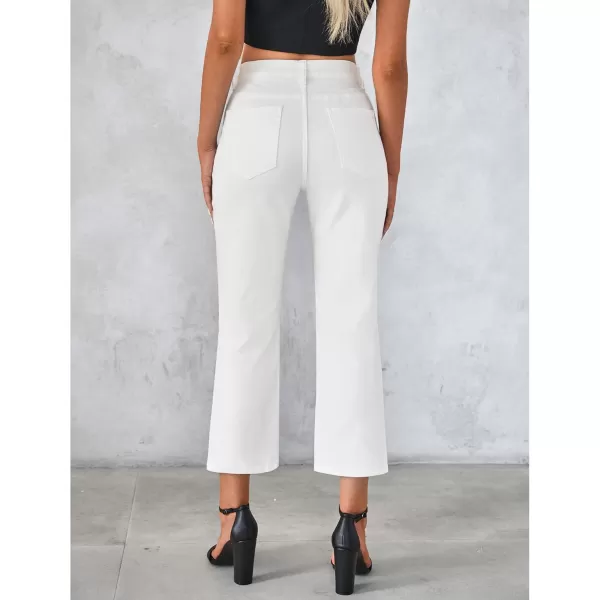 GRAPENT Jeans for Women Trendy High Waisted Baggy Straight Leg Stretchy Denim Ankle Pants Cropped Jeans with PocketsCream White