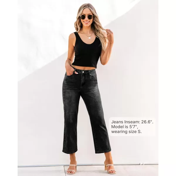 GRAPENT Jeans for Women Trendy High Waisted Baggy Straight Leg Stretchy Denim Ankle Pants Cropped Jeans with PocketsFaded Black